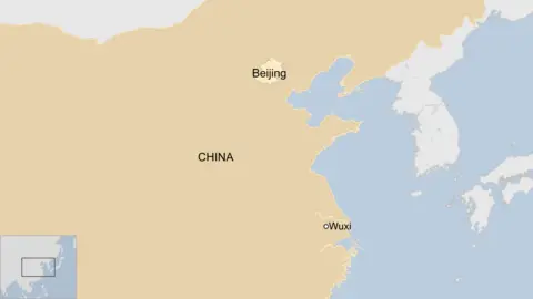 A map showing Wuxi in relation to Beijing