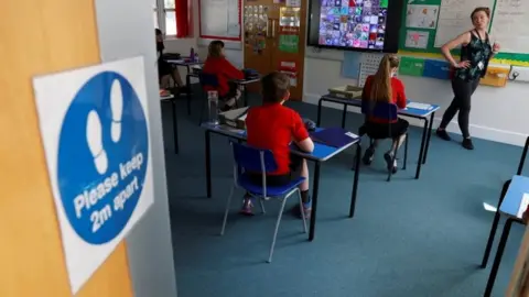 Reuters A school in Oxfordshire, with social distancing operating in class