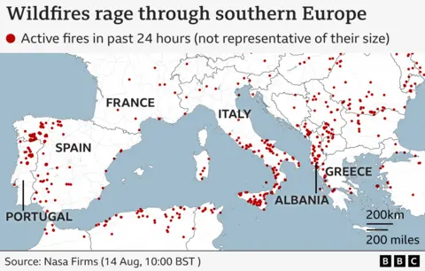 European European map indicates active wildfles. Red Point Markona Location of 24 hours old - and part in most countries bring Japanese Europeans and North Africa. There is an opening protection at Portalal Portalal North and North-west, Italian South includes Sicily, and Albania. NASA firm (14 ager, 10:00 BST).