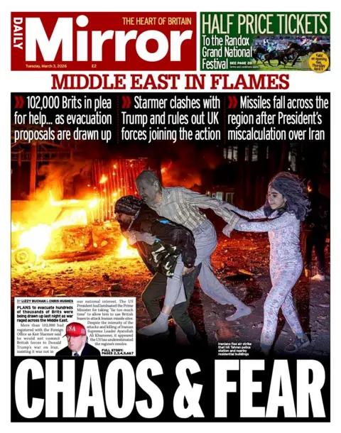 The headline on the front page of the Mirror reads: “Chaos & fear”.