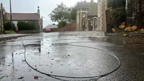 Power line lying in the road