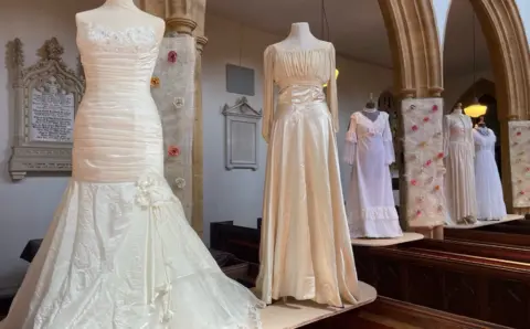 West Monkton Church The display of wedding dresses in West Monkton Church