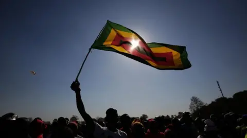 EPA-EFE/REX/Shutterstock Zimbabwe flag being waved by supporters, 9 August 2023