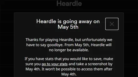Spotify/Heardle Screenshot of the message which greets Heardle users