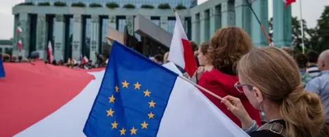 Getty Images Protesters demonstrate against a new bill changing the judiciary system in July 2017