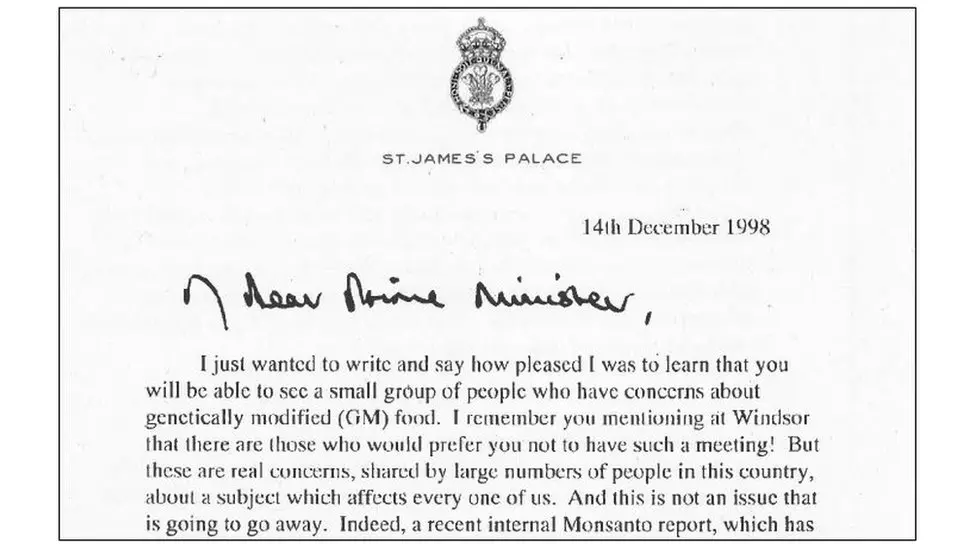 Cabinet Office Start of Prince Charles's letter to Tony Blair