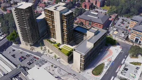 FI An artist's impression of station entrance at Nelson Gate - view from above