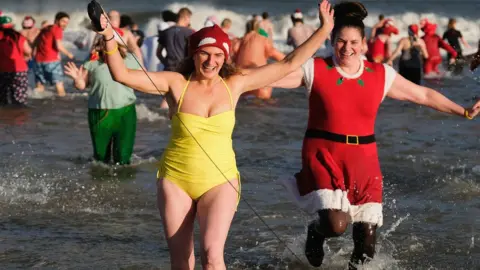 Bathers in Redcar taking a dip in the North Sea on Boxing Day, 2017