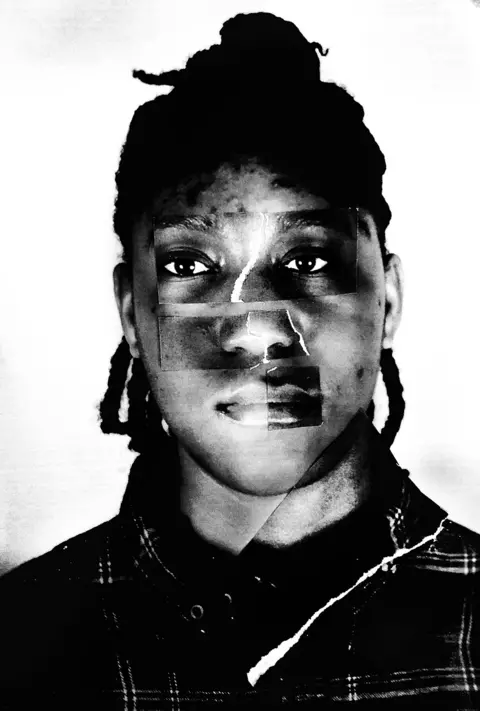 Ashleigh Haynes A piece of art showing a person's face made out of cut-out photos