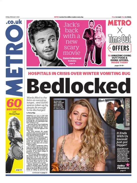 Metro front page with headline beddlock