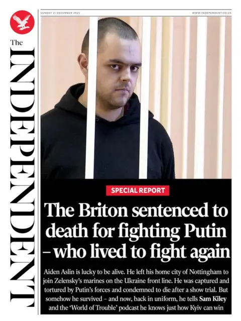 "The Briton sentenced to death for fighting Putin – who lived to fight again" reads the headline on the front page of the Independent.