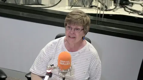 Gwen Buchan in the Radio Wales studio