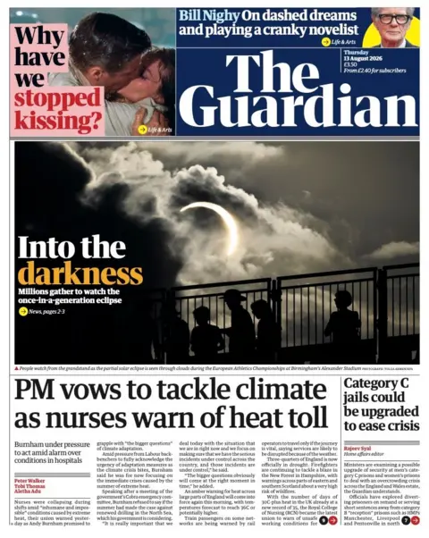 The headline on the front page of the Guardian reads: "Into the darkness."