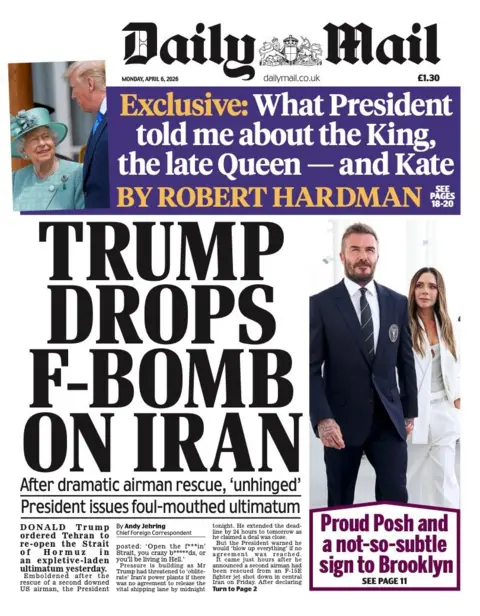 The headline on the front page of the Daily Mail reads: “Trump drops f-bomb on Iran”.