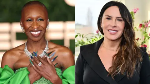 Getty Images Cynthia Erivo attends the Opening Ceremony at the Red Sea International Film Festival 2024 on December 05, 2024 in Jeddah, Saudi Arabia (left), and Karla Sofía Gascón appears on The Tonight Show with Jimmy Fallon on Monday, January 13, 2025 (right)