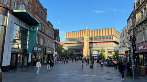 BBC Leicester city centre centred on the iconic Clock Tower near Highcross and Haymarket shopping centres