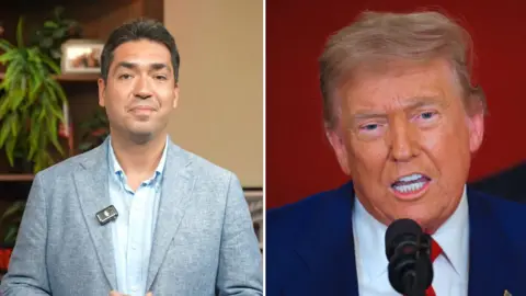 Bernd is on the left and Donald Trump is on the right.