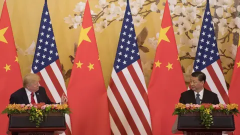 Getty Images US President Donald Trump and Chinese President Xi Jinping speak during a joint statement in Beijing on November 9, 2017.