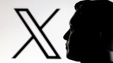 Reuters The X logo shown on a white background, beside a silhouette of Elon Musk's face.