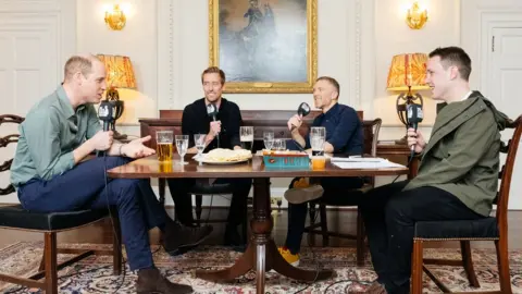 Kensington Palace The That Peter Crouch Podcast team recording with the Duke of Cambridge