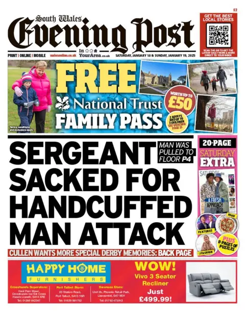 South Wales Evening Post Front page of the South Wales Evening Post