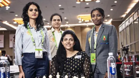 FIDE D Harika (seated), Tania Sachdev, Koneru Humpy and R Vaishali