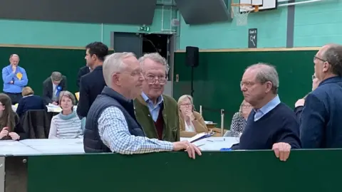 Conservative party MP Geoffrey Clifton-Brown (right) and Gloucestershire Police and Crime Commissioner Chris Nelson at the Cotswold count