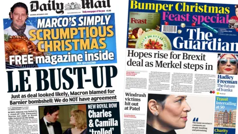 Composite image of the Daily mail and Guardian front pages
