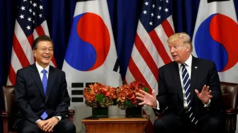 Reuters US President Donald Trump meets South Korean president Moon Jae-in during the UN General Assembly in New York, on 21 September 2017.