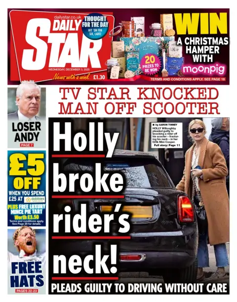 "Holly broke rider's neck!" reads the headline on the front page of the Daily Star.