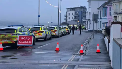 Dan Blackett Police cars lined up along the seafront in Exmouth.