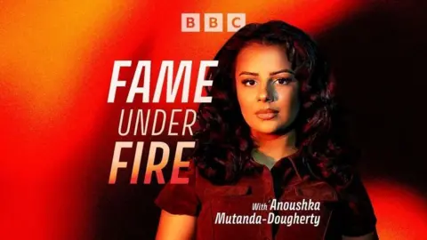 a promo shows a BBC podcast for "Fame under Fire" 