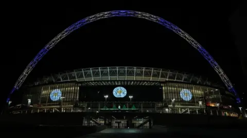 Wembley Stadium Wembley Stadium lit in Leicester colours