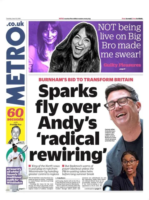 BBC "Sparks fly over Andy's 'radical rewiring'," reads the headline on the front page of the Metro.