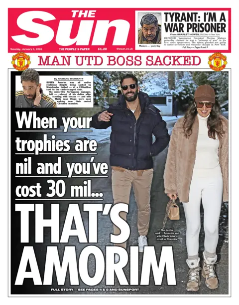 "When your trophies are nil and you've cost 30 mil that's Amorim" is the headline on the Sun.