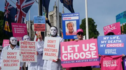 PA Media Campaigners supporting and opposing the assisted dying Bill demonstrate at Parliament Square in Westminster, ahead of a debate on the Terminally Ill Adults (End of Life) Bill in the House of Commons.
