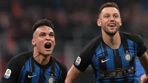 Inter's Lautaro Martinez (left) and Stefan De Vrij