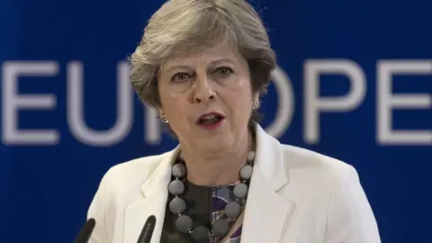 Getty Images Theresa May holds a press conference at the Council of the European Union building on October 20, 2017 in Brussels