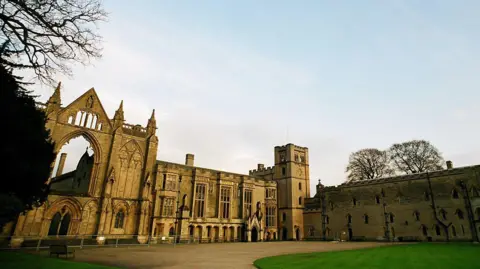 Newstead Abbey as it looks today, with the ruined remains of the priory visible to the left