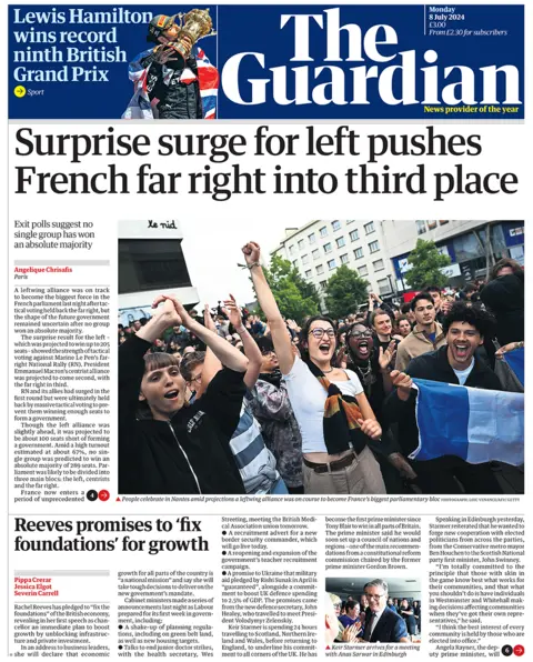 Front page of the Guardian