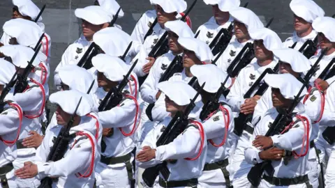 AFP The Chasseurs Alpins (Alpine Hunters) march