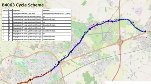 Gloucestershire County Council Map of B4063 Cheltenham to Gloucester Cycle Improvements Scheme