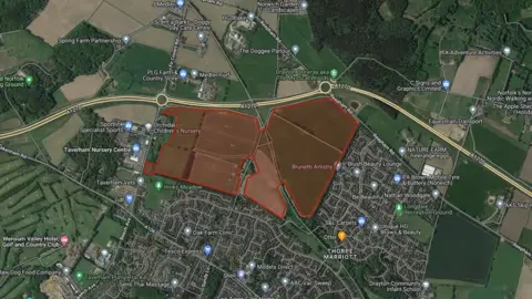 Google Map outlining the proposed area the development would be built on if approved