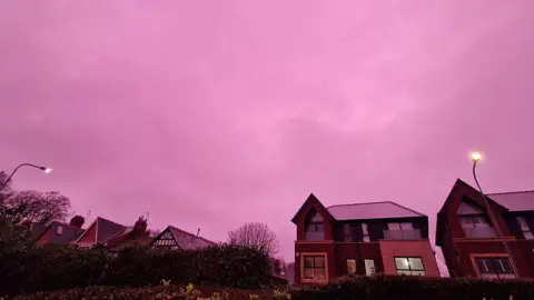 Pink sky over Cardiff