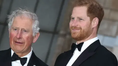 Getty Images Prince Harry with Prince Charles at the World Premiere of Netflix's Our Planet at the Natural History Museum, Kensington, in April 2019