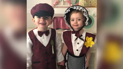 Holly Beresford Harry and Elsie from Bridgend dressed in traditional Welsh outfits