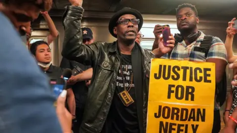 Getty Images A protest to honour the life of Jordan Neely on 8 May 2023