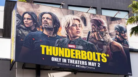 Thunderbolts advertising hoarding in the US featuring Florence Pugh in the centre