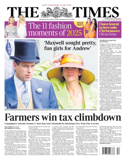 "Farmers win tax climbdown" reads the headline on the front page of the Times.