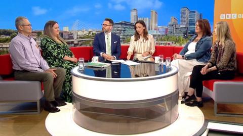 People affected by infected blood products in the BBC studio